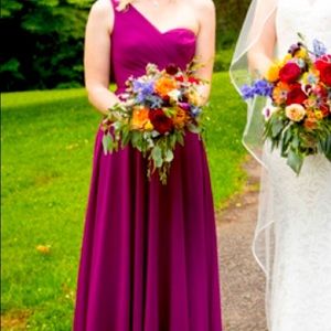 David’s bridal, sangria one shoulder dress